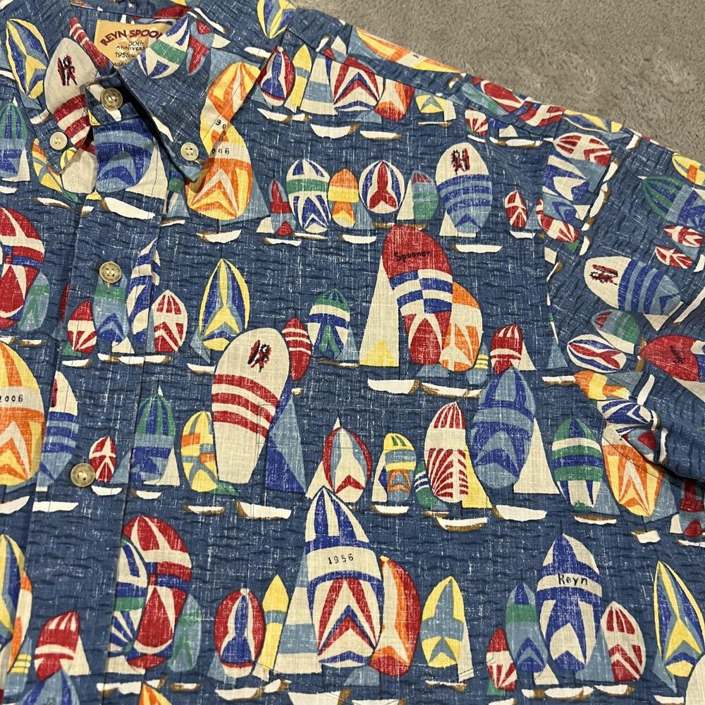 Reyn Spooner Shirt Mens XL Sailboat Print Hawaiian Traditions 50th Anniversary - Picture 3 of 7
